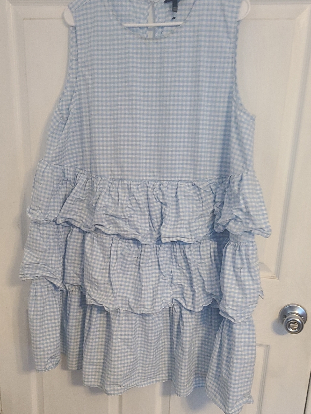 Who What Wear Light Blue and White Gingham Dress